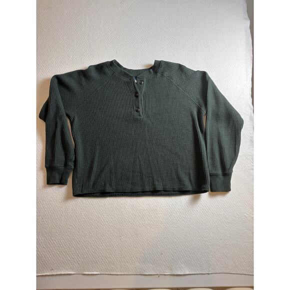Old Navy Hunter Green Cropped Thermal Henley Tee Small - Picture 2 of 5